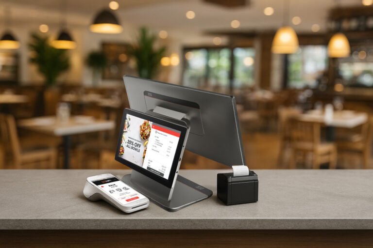 PAX A920 PRO and D3 PRO dual-display contactless payments UK terminal setup on counter