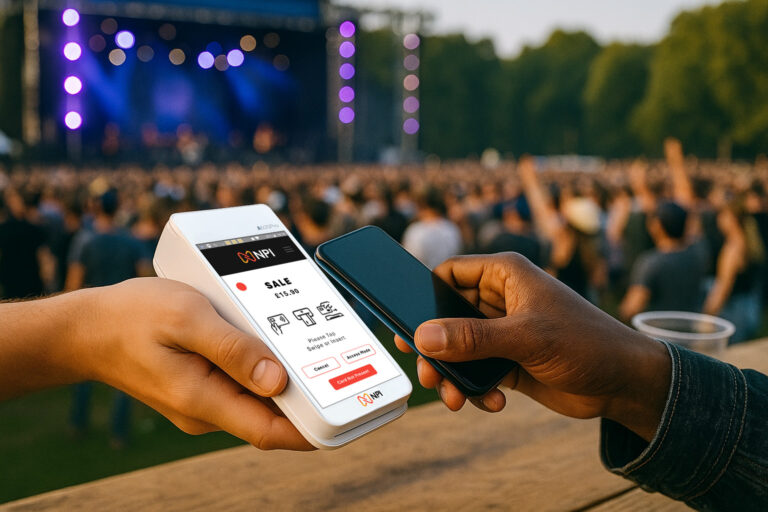 Festival payments UK contactless payment demonstration at outdoor summer concert