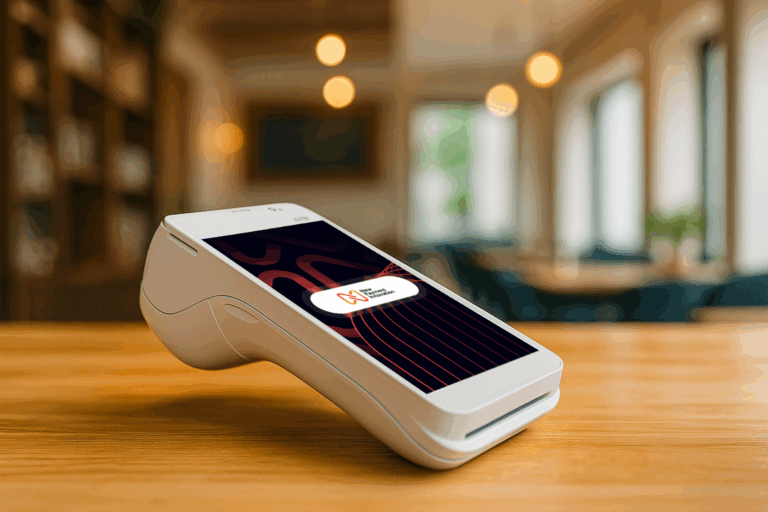 Setting up card payments for new business UK PAX A920 PRO terminal on restaurant counter
