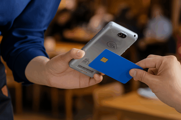 Restaurant card machine UK contactless payment demonstration using PAX A50 terminal
