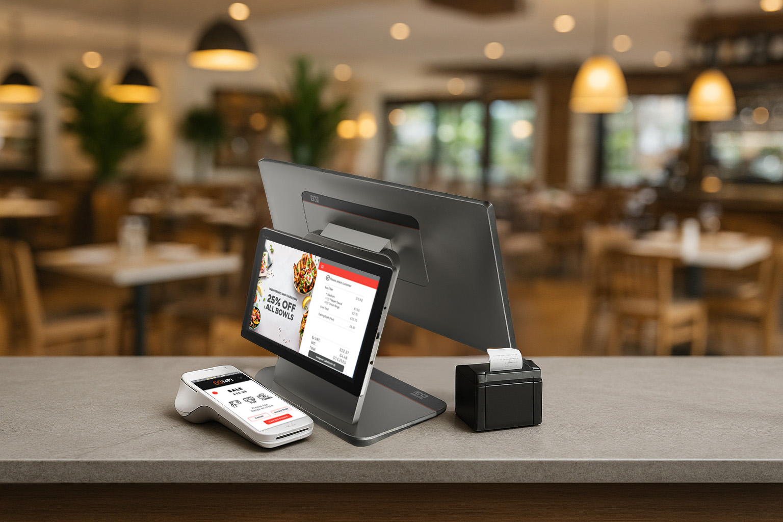 PAX A920 PRO and D3 PRO dual-display contactless payments UK terminal setup on counter